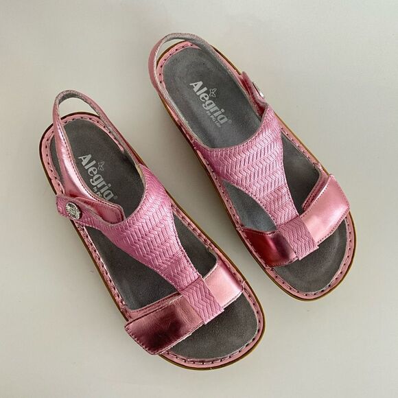 Alegria PG Lite Ken-844 Metallic Pink T-strap Sandals Comfortable Adjustable - Picture 11 of 13